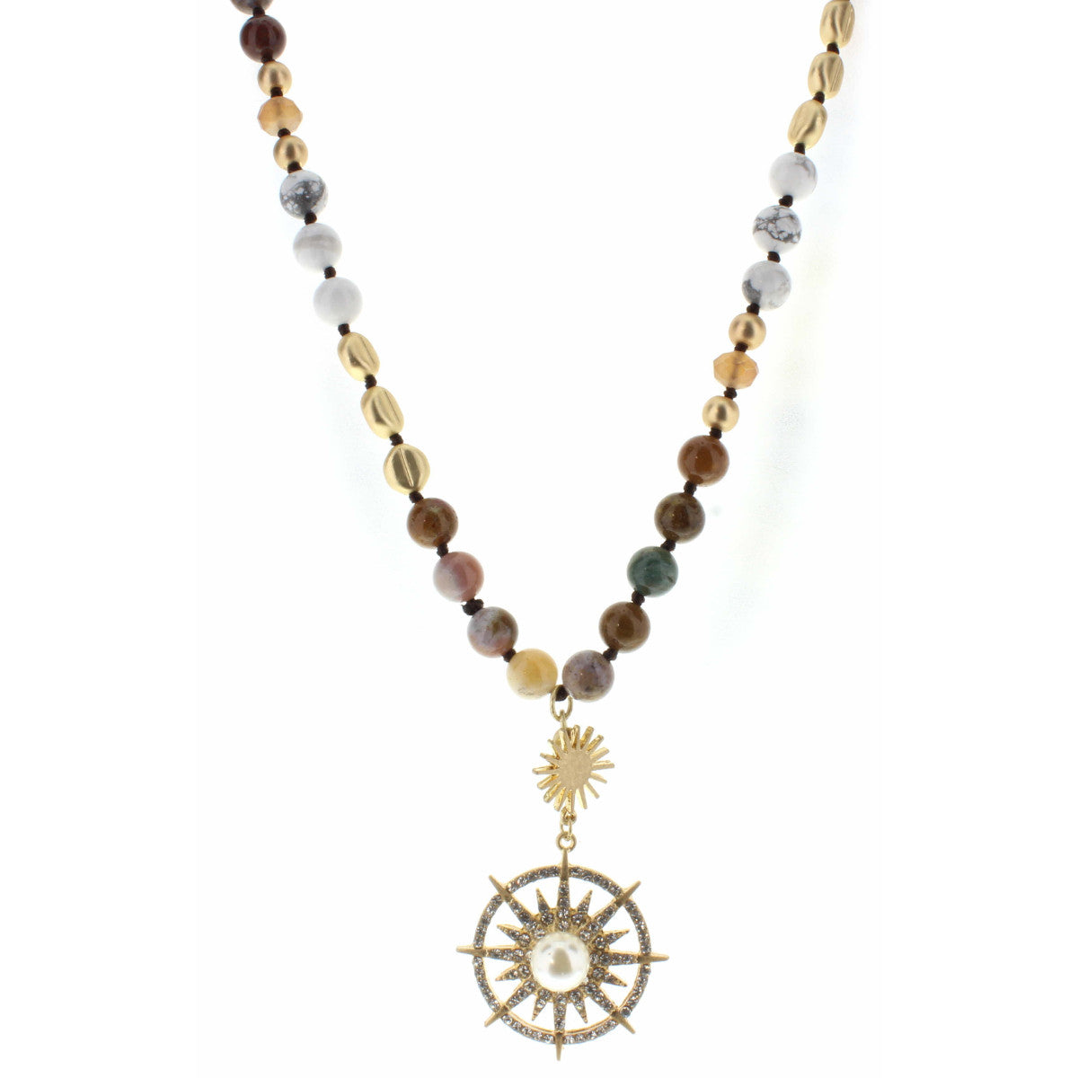 30" Tigers Eye Multi Beaded with Starburst, Pearl Accent Necklace - Debs on 5th