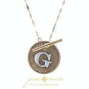 16" 2-Tone Initial Toggle Disc with Gold Chain Link Necklace - Debs on 5th