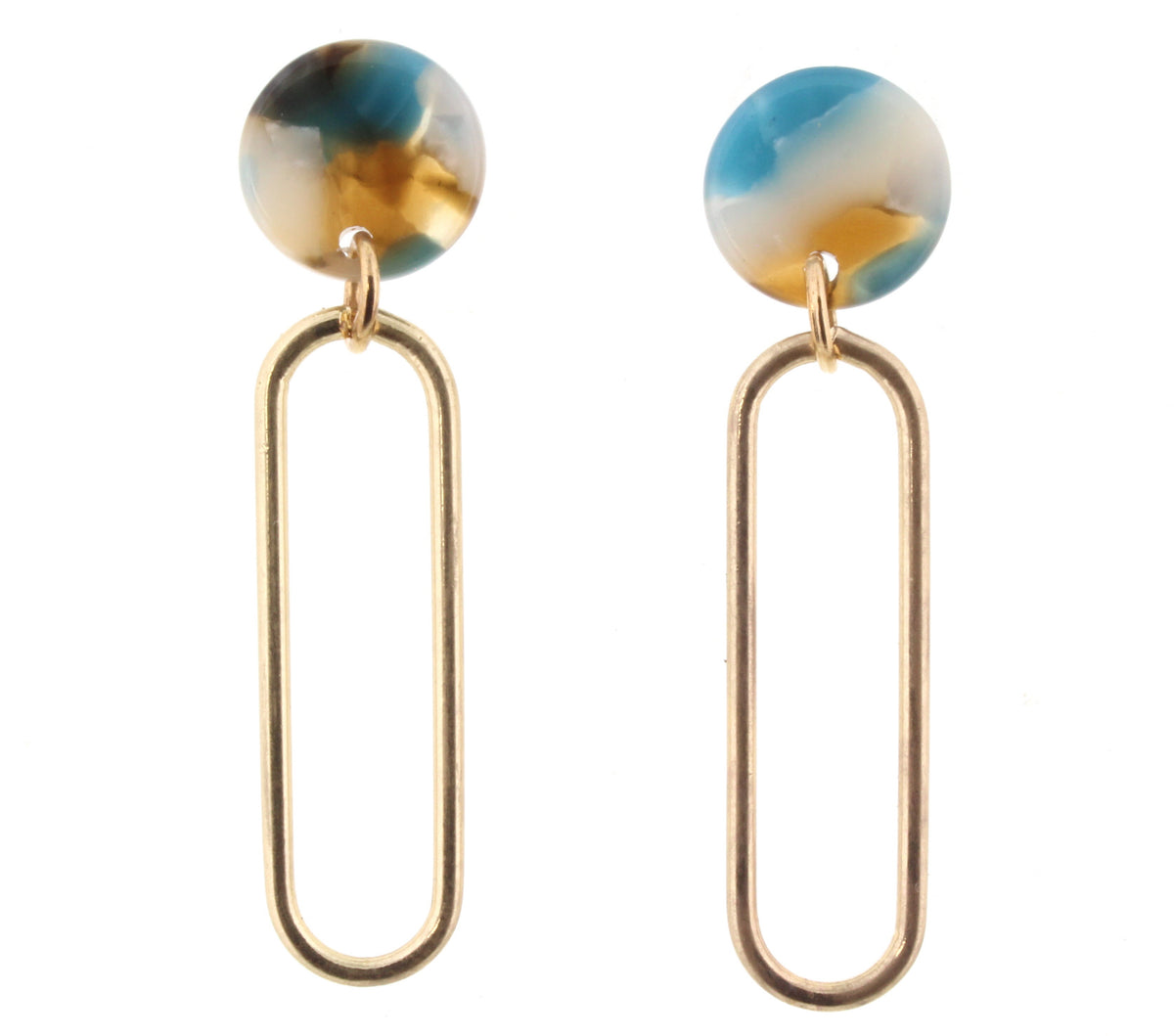 Tq/Brown Resin Disk with Rounded Gold Rectangle - Debs on 5th