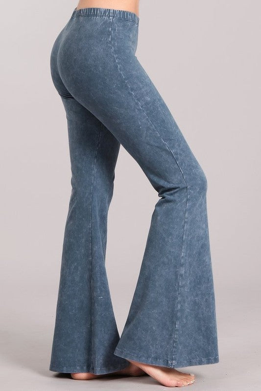 Mineral Washed Bell Bottom Pants with Elastict Waist - Debs on 5th