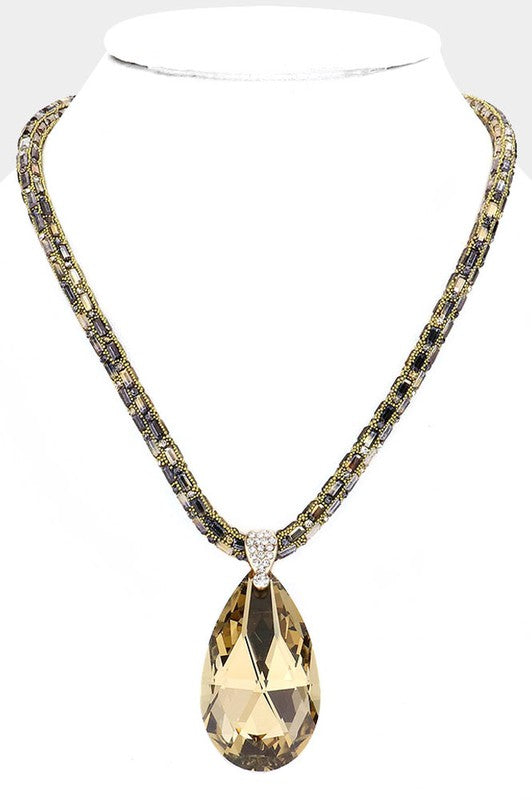 Teardrop Pendant Bling Necklace - Debs on 5th