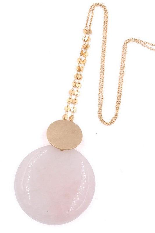Circle Stone Disc Pendant Long Necklace - Debs on 5th