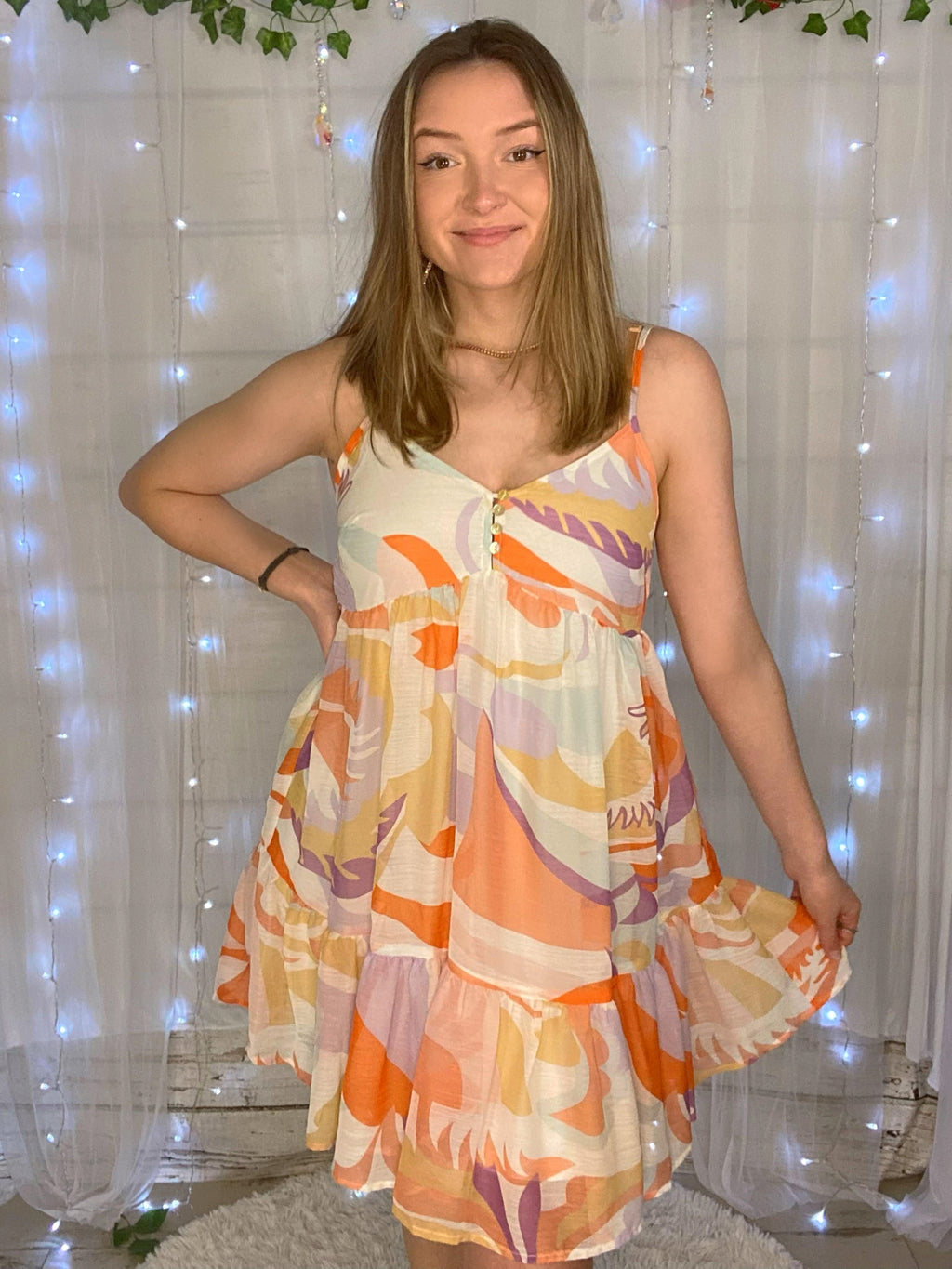 orange babydoll dress sleeveless Amber Romance Lace Babydoll Dress