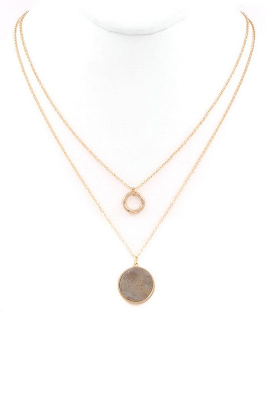 Stone Disc Pendant Necklace - Debs on 5th