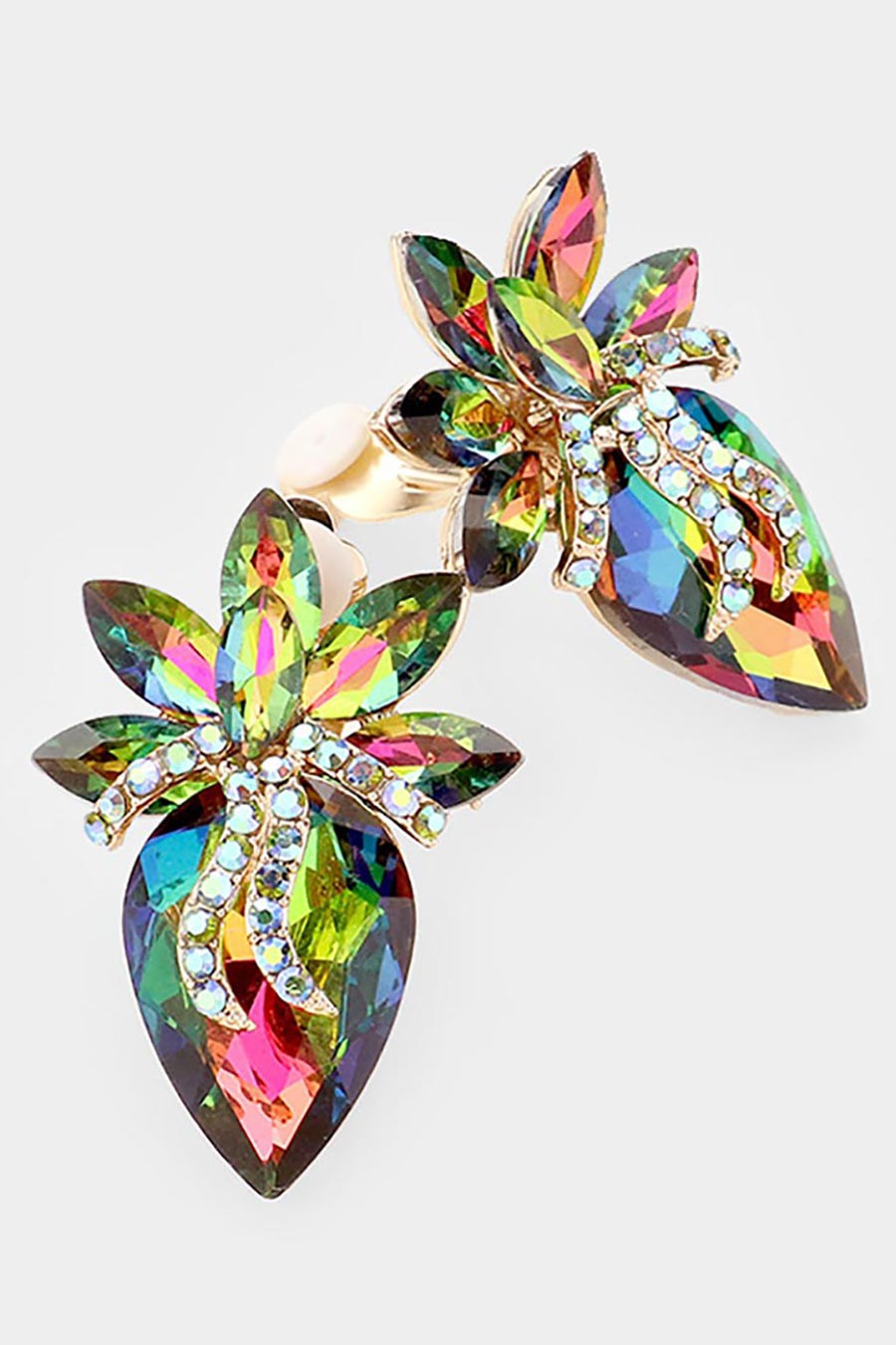 Crystal Teardrop Accented Clip On Earrings