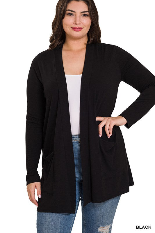 Plus Size Large Pocket Open Cardigan - Debs on 5th