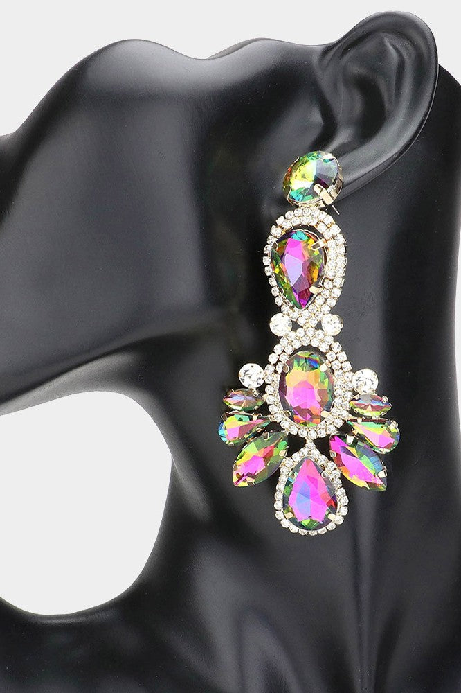 Crystal Rhinestone Pave Drop Evening Earrings