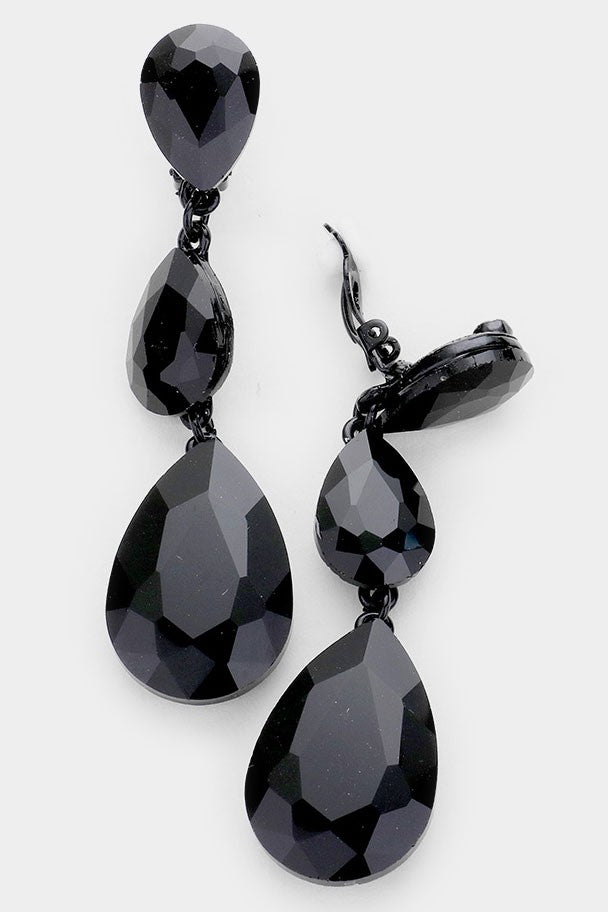 Teardrop Glass Crystal Drop Clip On Earrings