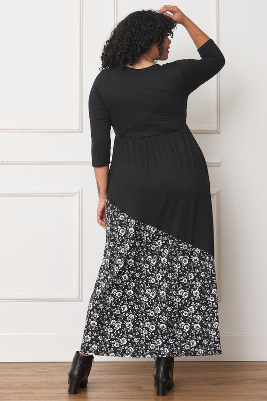 Asymmetrical Leopard Accent Maxi Dress Plus