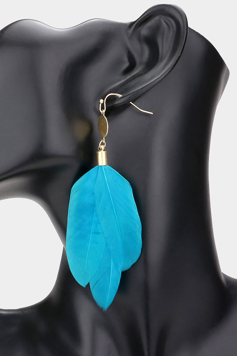 Metal Disc Feather Link Dangle Earrings