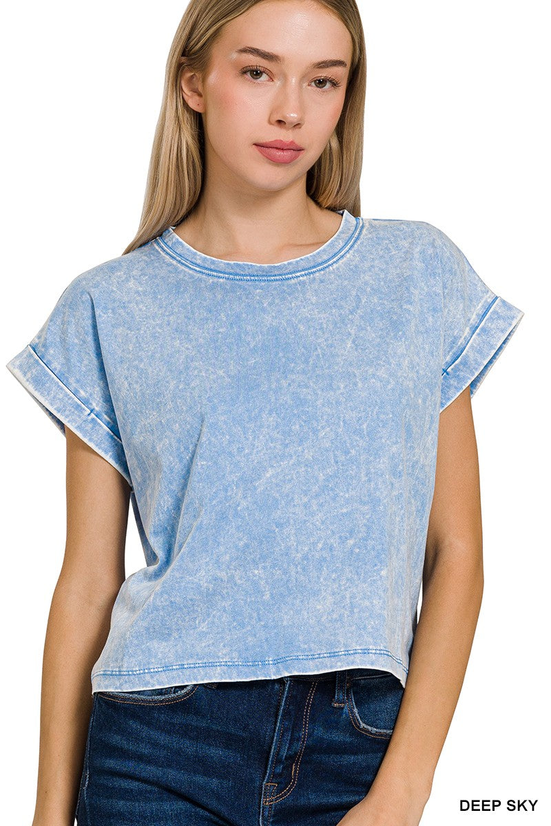 Cotton Cuffed Short Sleeve Top