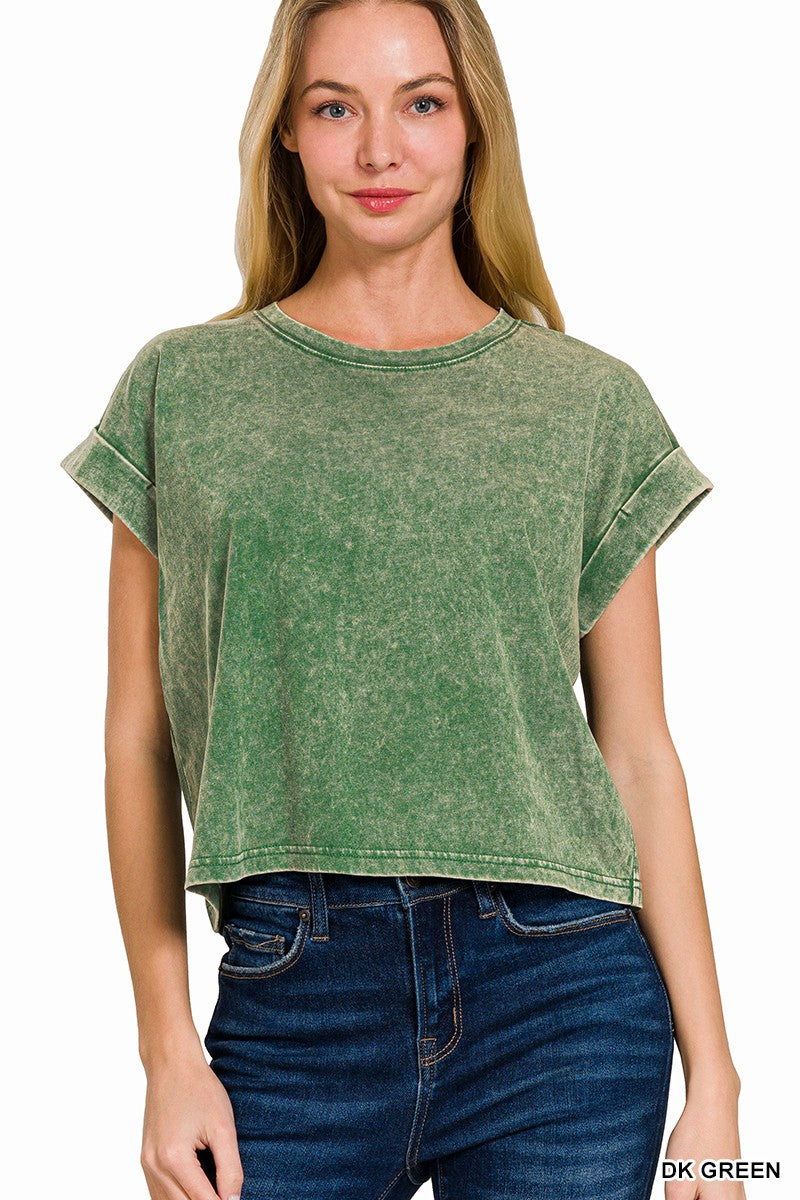 Cotton Cuffed Short Sleeve Top