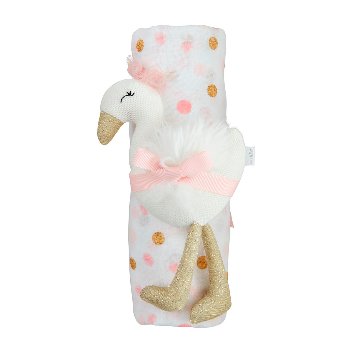 Pink & Gold Swan Swaddle and Rattle Set