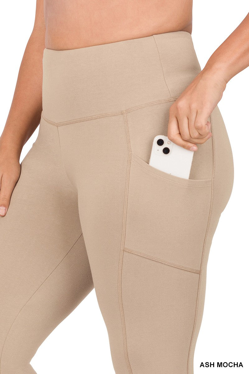 Wide Waistband Full Length Plus Leggings with Pockets
