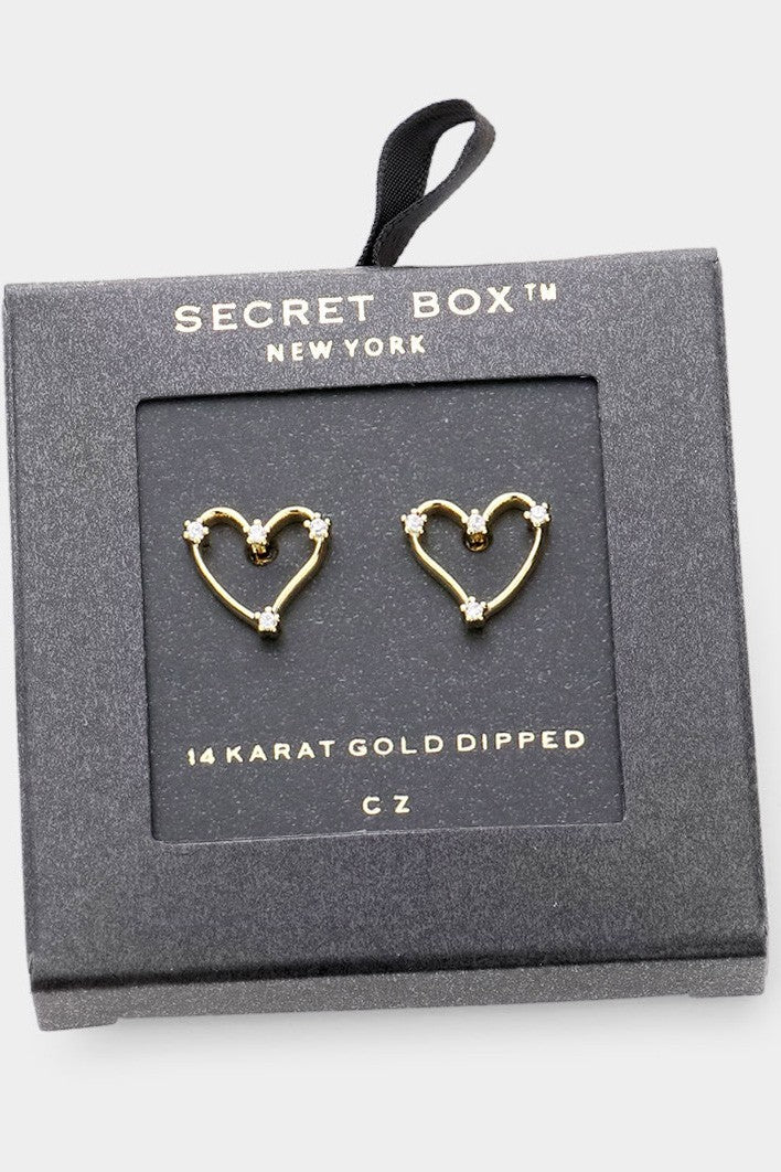 Secret Box 24k White Gold Dipped CZ Heart Earrings