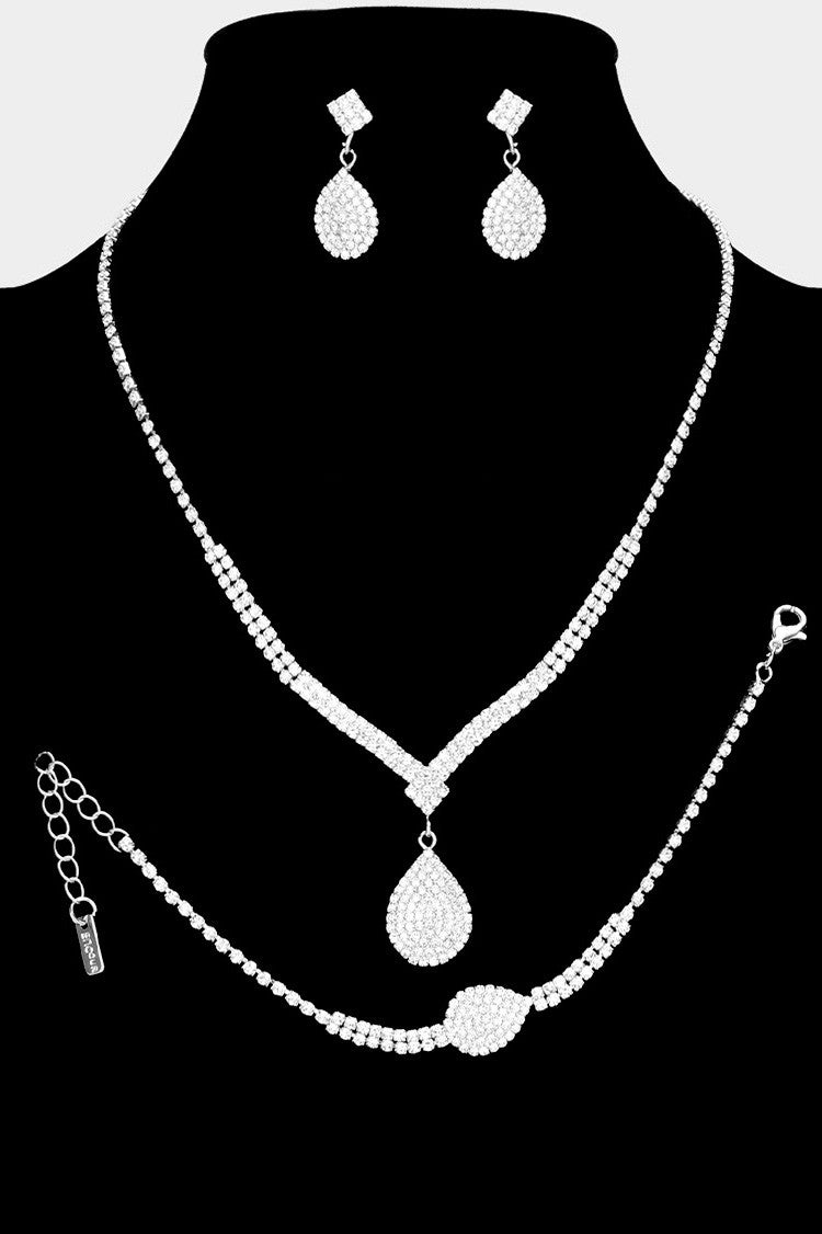 Rhinestone Pave Teardrop Jewelry Set
