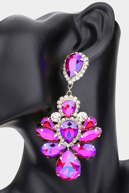 Teardrop Stone Embellished Dangle Evening Earrings