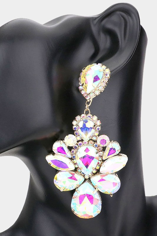 Teardrop Stone Embellished Dangle Evening Earrings