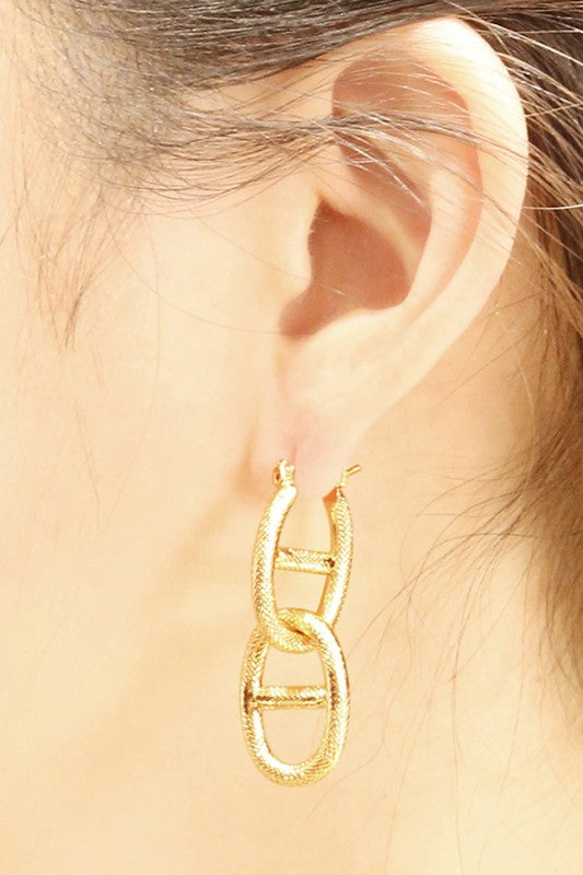 14K Gold Dipped Textured Drop Pin Catch Earrings