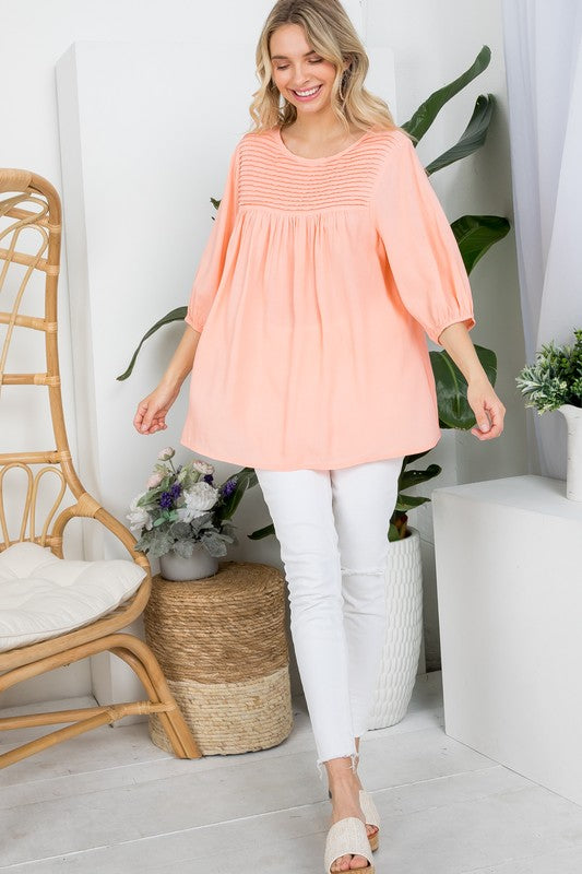 PLUS SOLID PINTUCK TUNIC BLOUSES