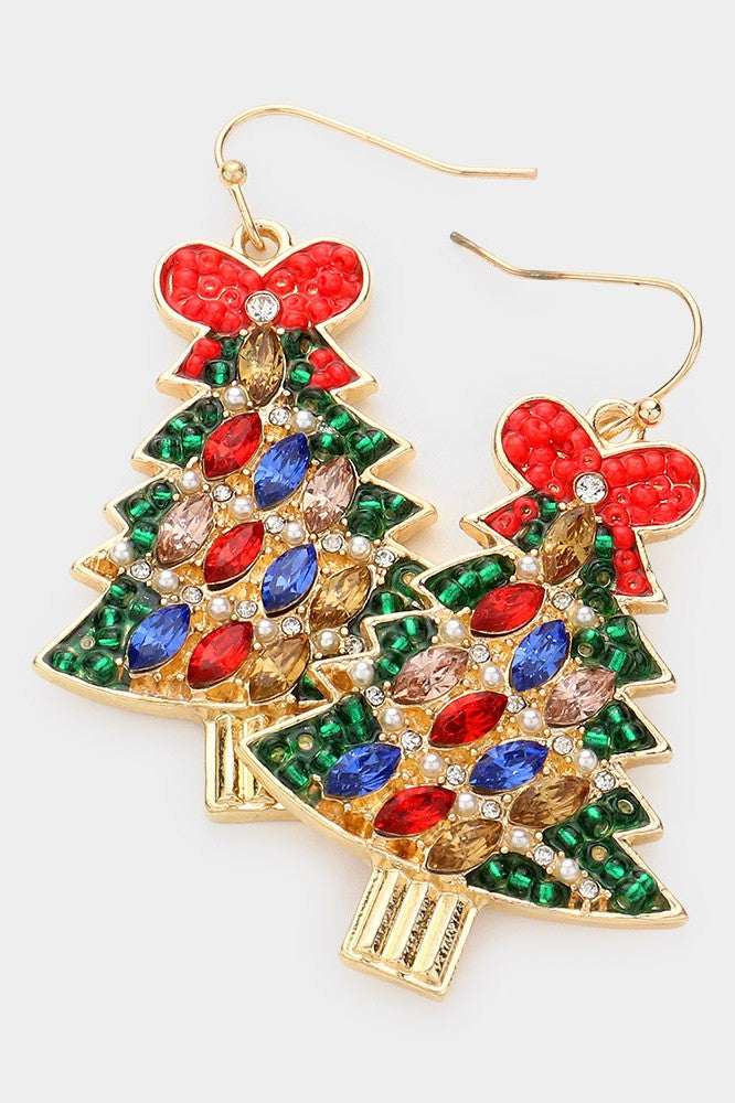 Marquise Stone Christmas Tree Dangle Earrings
