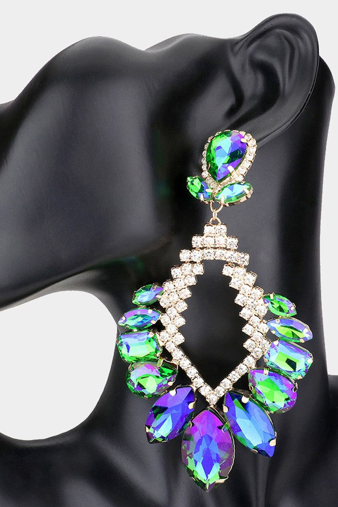 Multi Stone Cluster Statement Evening Earrings