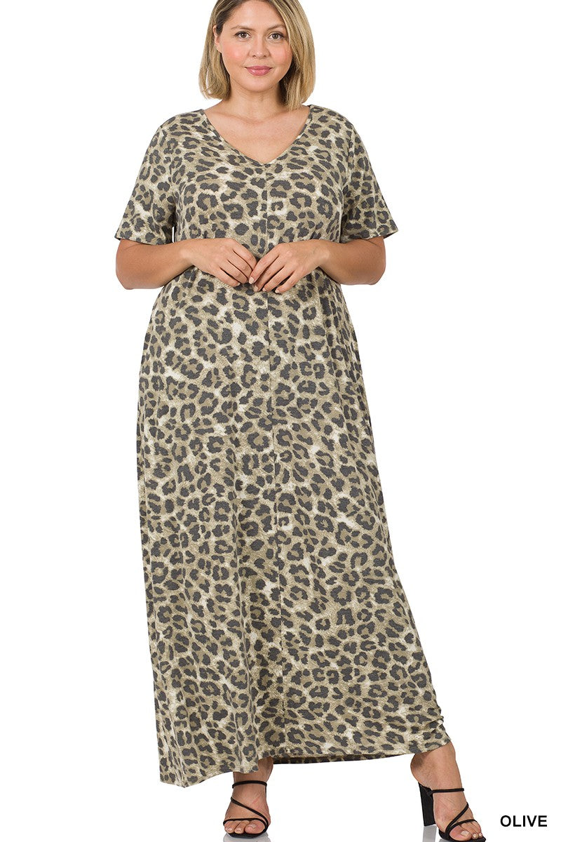 Leopard Short Sleeve Maxi Dress