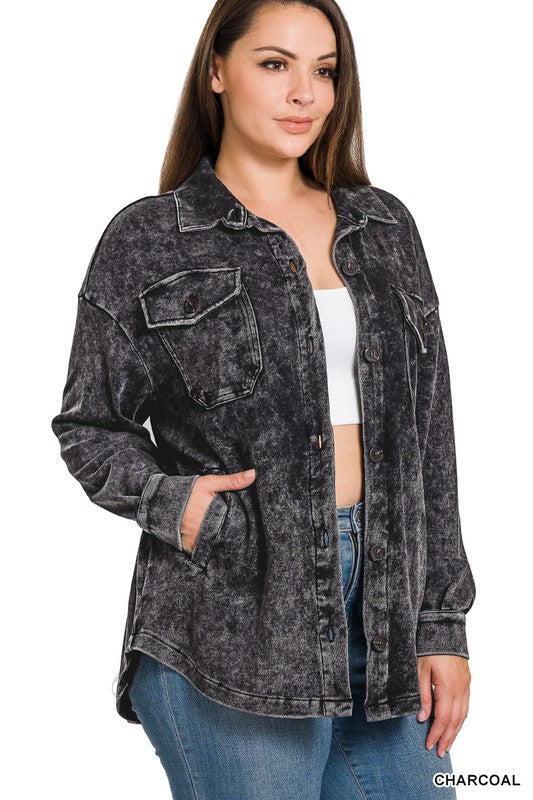Mineral Washed Shacket Plus Size