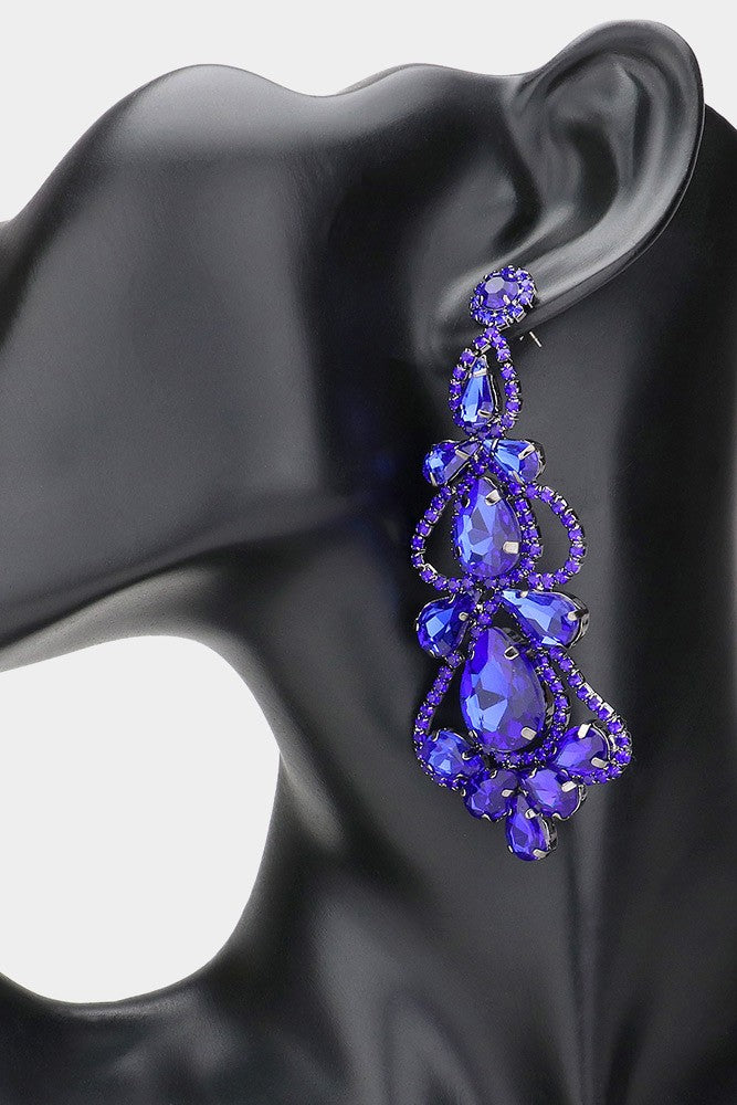 Teardrop Stone Cluster Chandelier Evening Earrings