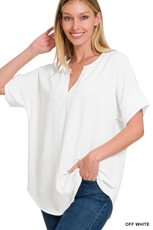 Breezy Airflow Split Neck Top - Debs on 5th