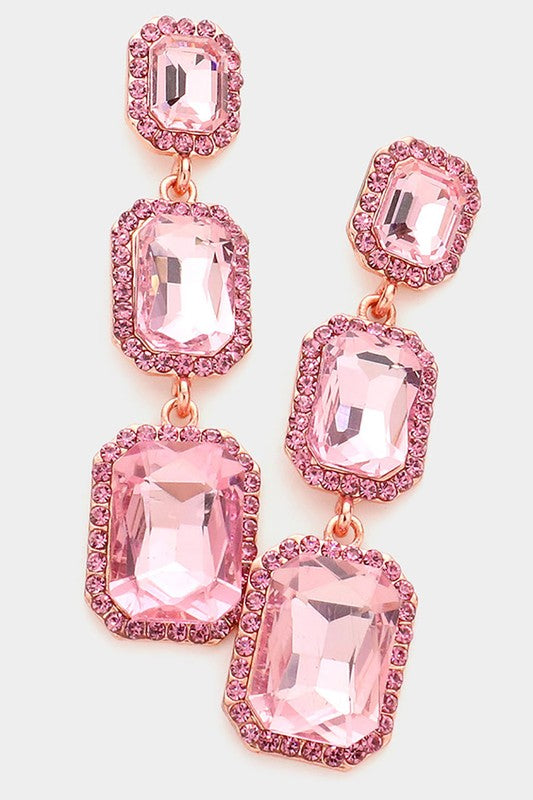 Emerald Cut Stone Link Dangle Evening Earrings - Debs on 5th