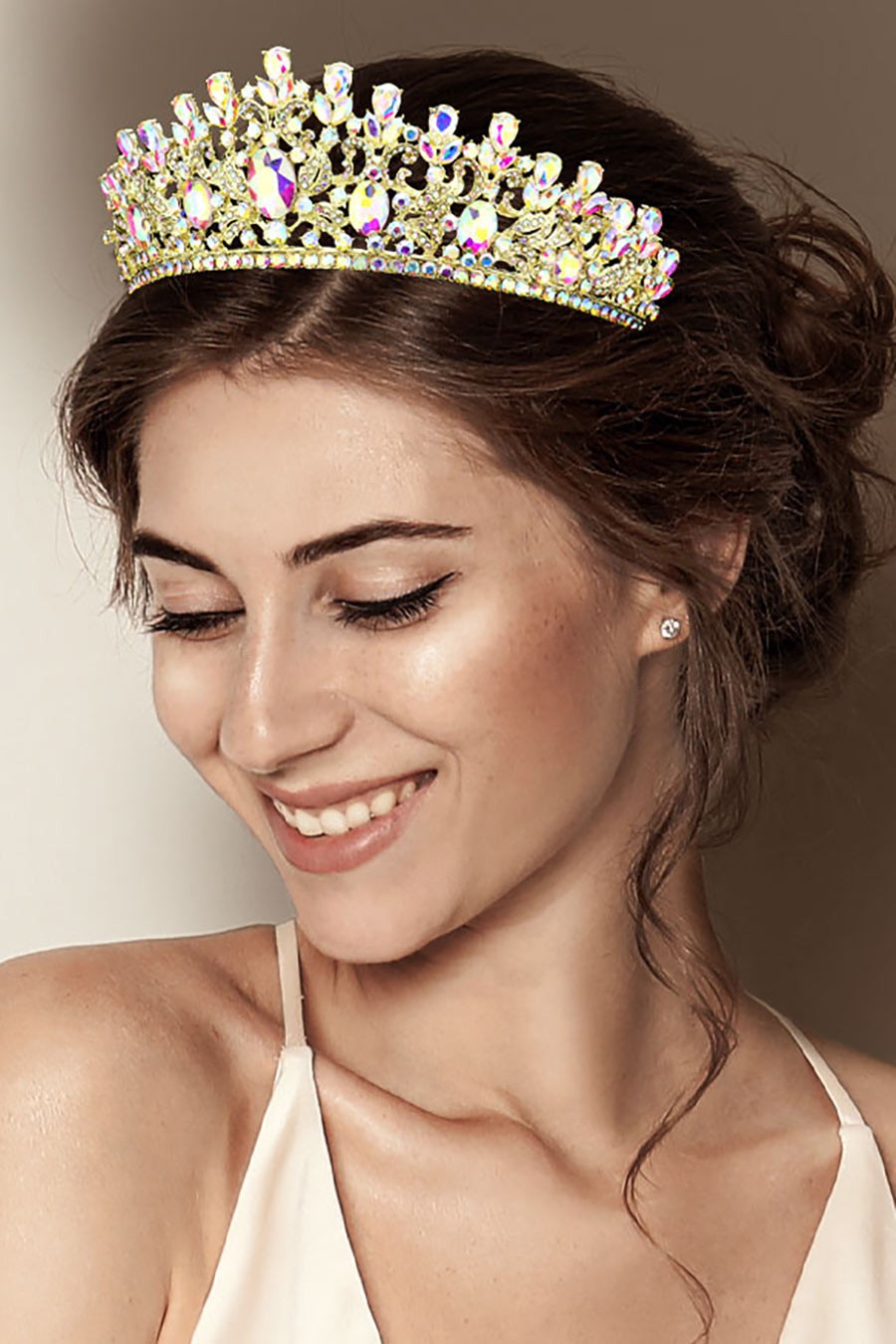 Oval Stone Accented Leaf Cluster Princess Tiara