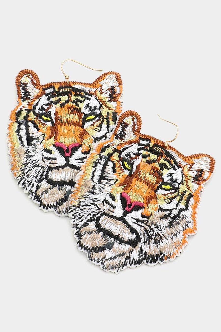 Felt Back Embroidery Tiger Dangle Earrings
