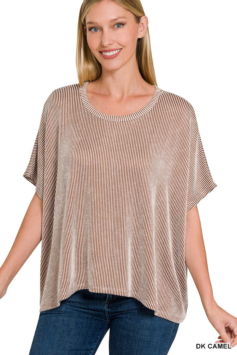 Ribbed Stripped Oversized Top - Debs on 5th