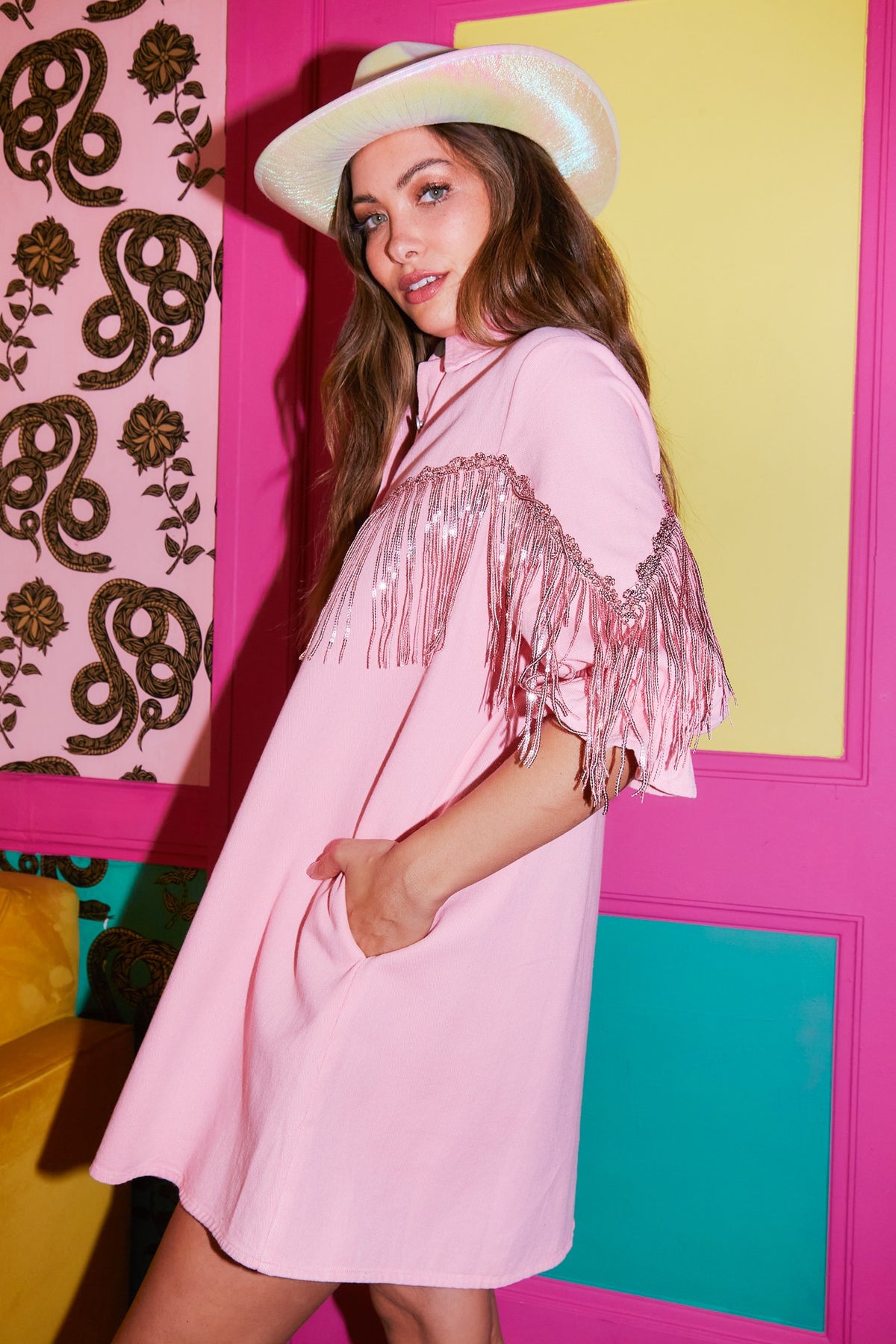 Around Town Fringe Shirt Dress