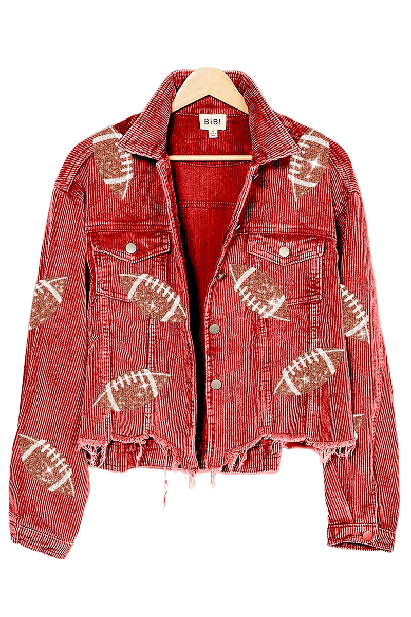 Football Sequin Washed Corduroy Jacket - Debs on 5th