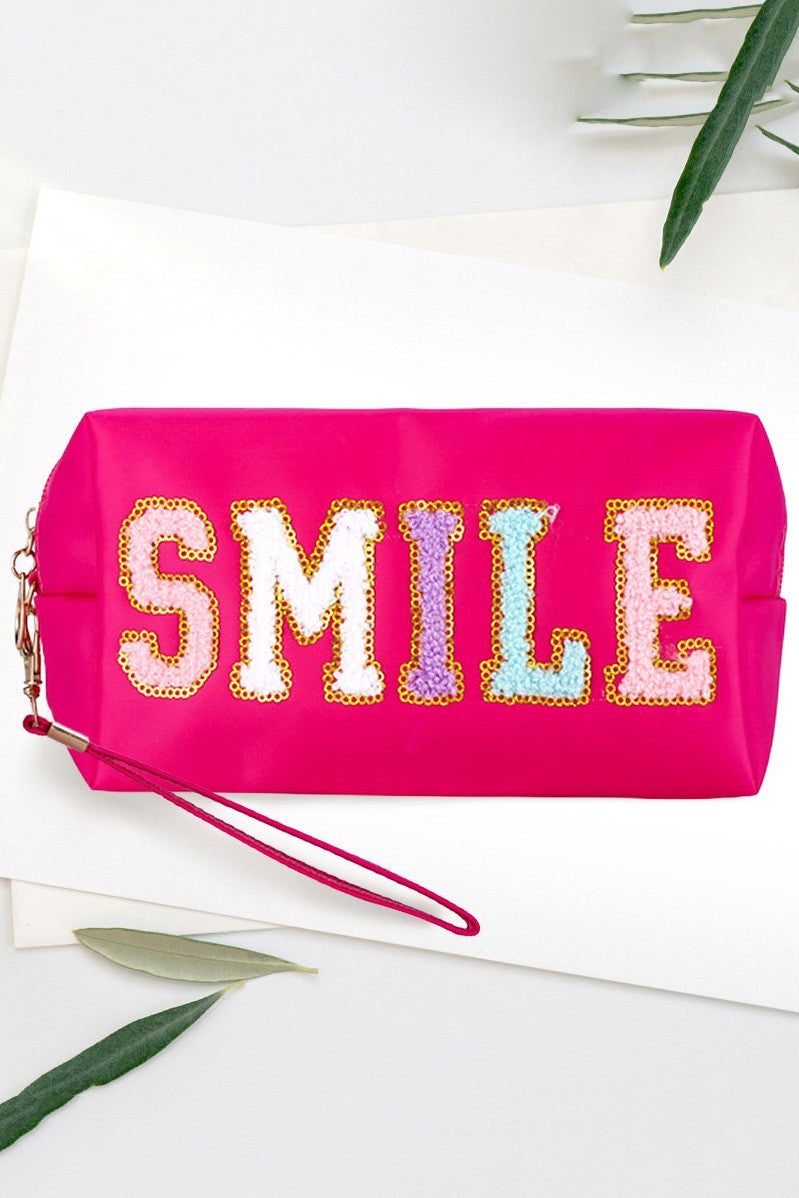 Smile Sequin Chenille Message Pouch Bag - Debs on 5th