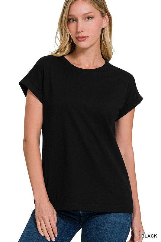 Cotton Folded Sleeve T-Shirt