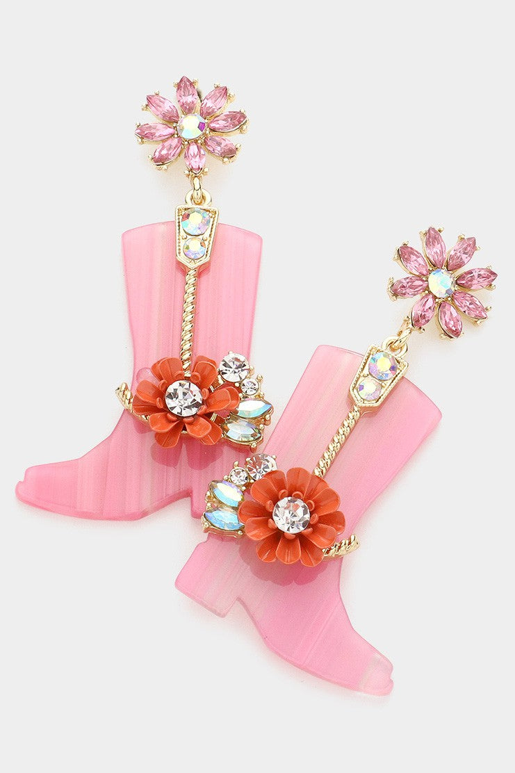 Flower Celluloid Western Boots Dangle Earrings - Debs on 5th