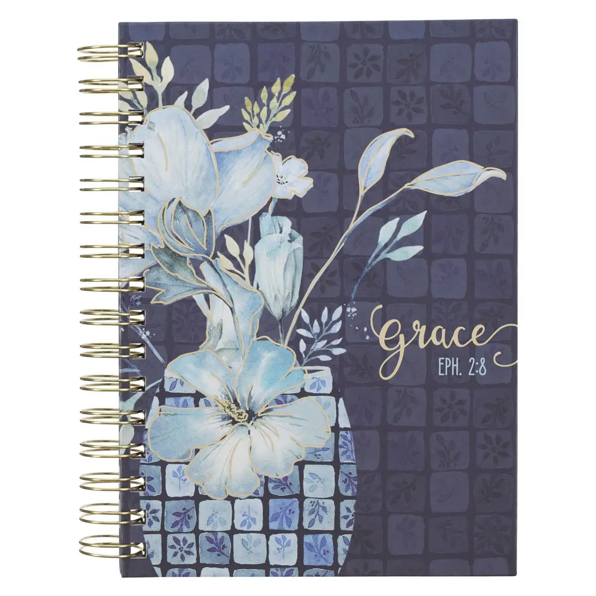 Grace Blue Floral Tile Wirebound Journal