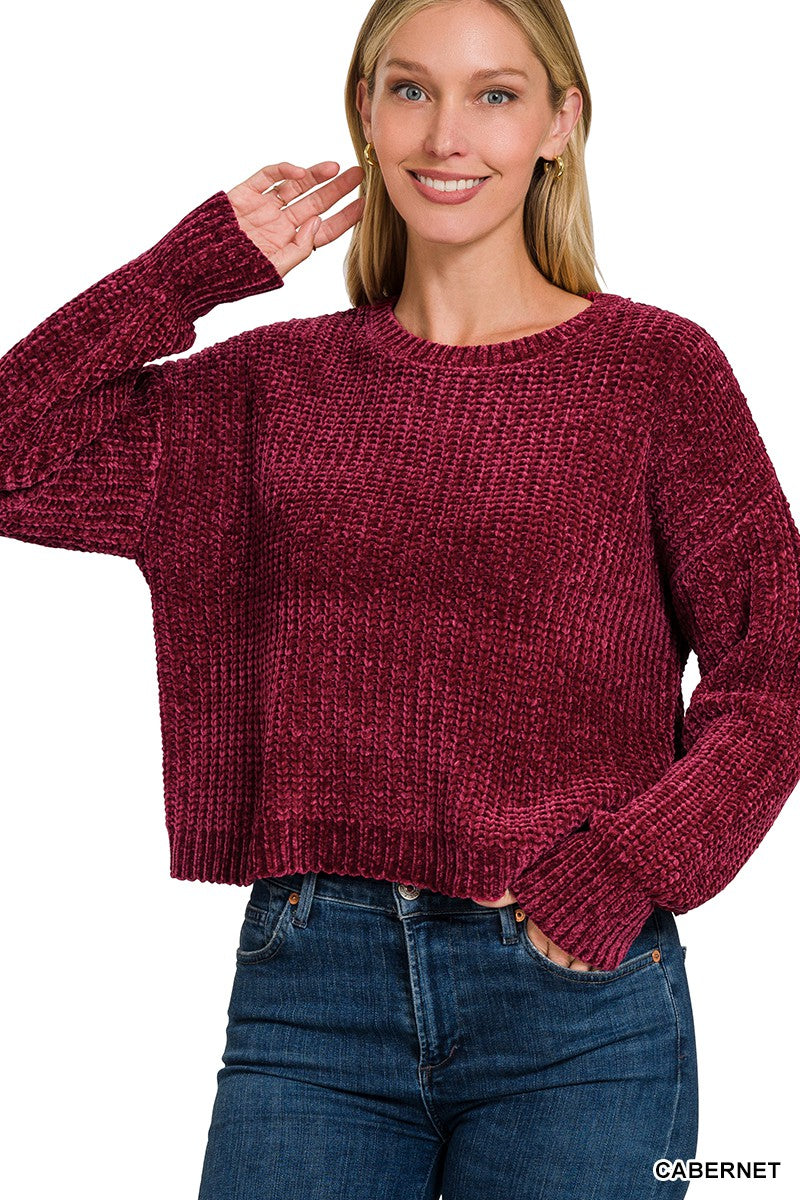 Chenille Round Neck Crop Sweater