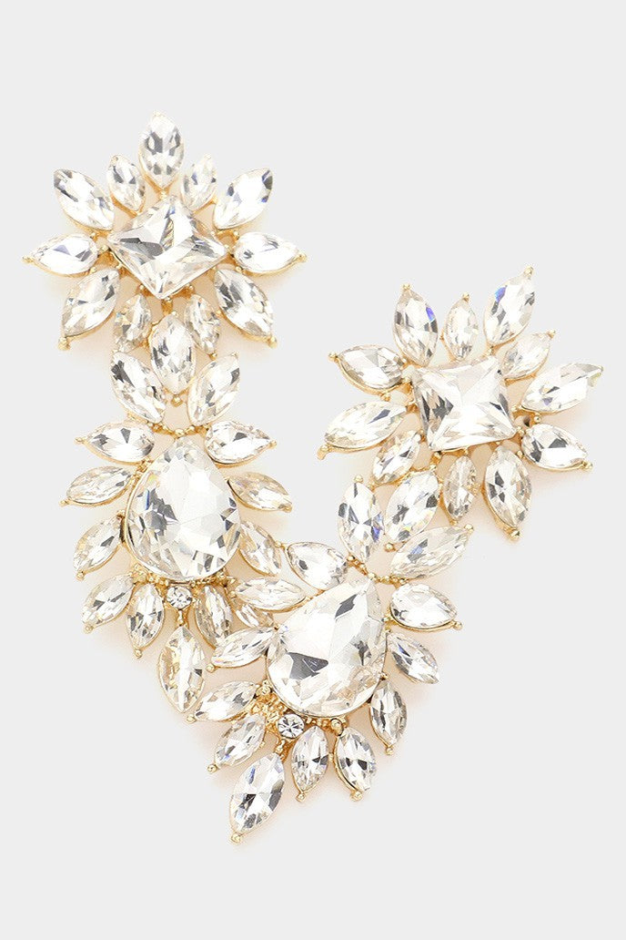 Square Teardrop Accented Marquise Stone Cluster Evening Earrings