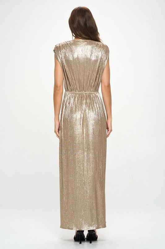 Made in USA Sleeveless Metallic Maxi Dress