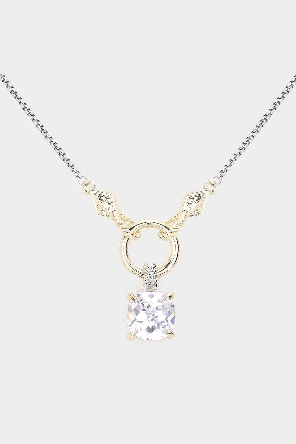 14K Gold Plated Two Tone CZ Stone Pendant Necklace