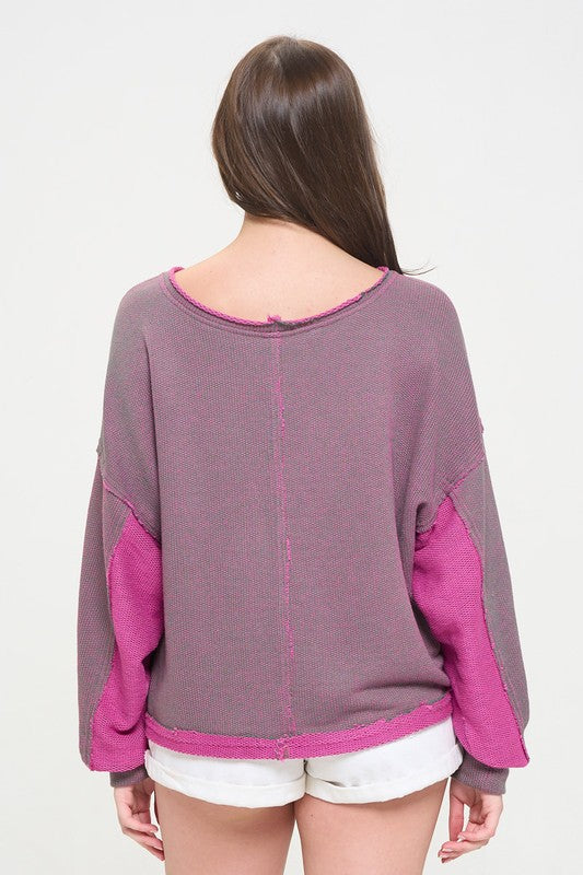 LONG DOLMAN SLEEVE ROUND NECK CASUAL KNIT SWEATER