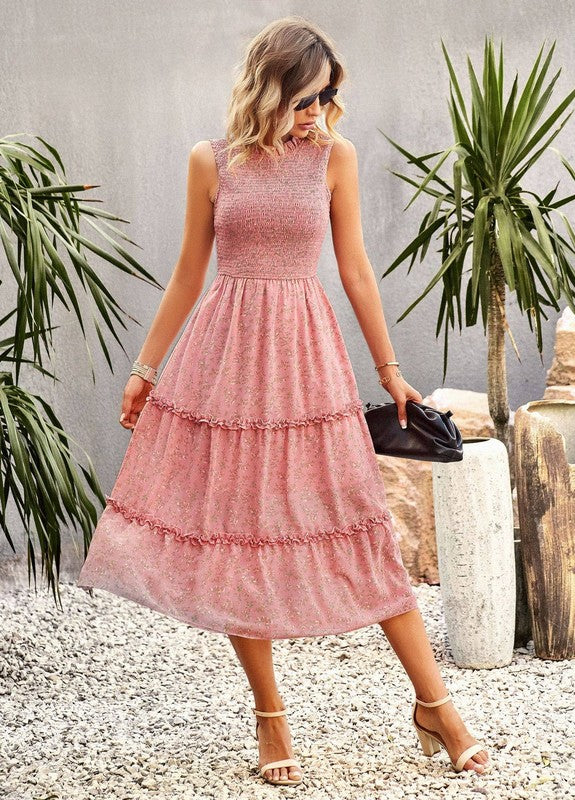 Ruffle Floral Flared Swing Casual Dress