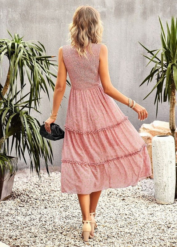 Ruffle Floral Flared Swing Casual Dress