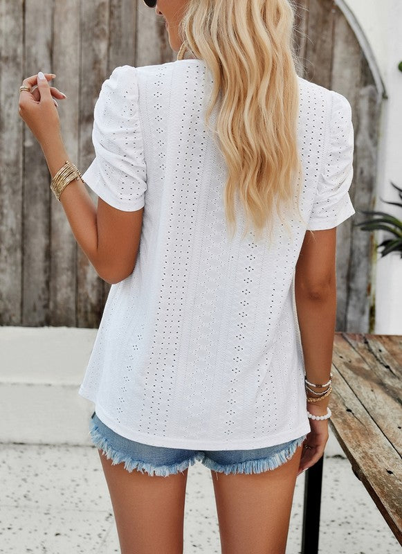 Square Neck Top Puff Short Sleeve