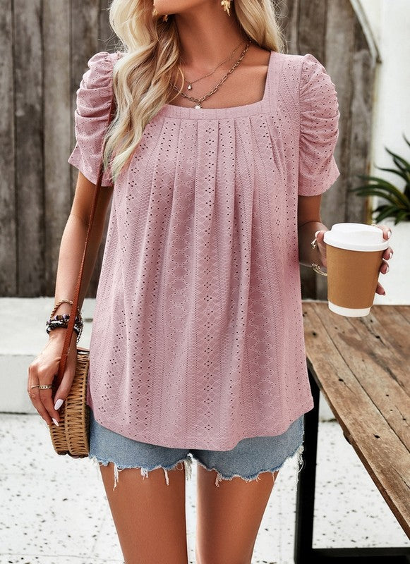 Square Neck Top Puff Short Sleeve