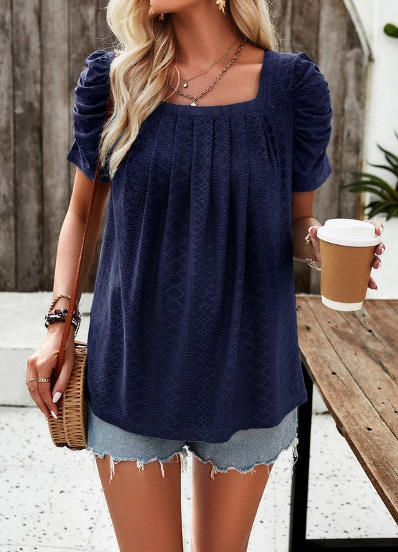 Square Neck Top Puff Short Sleeve